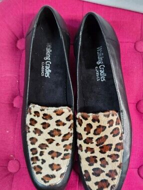 Walking Cradles Black Loafers with Leopard Print Vamp